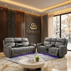 Florida Leather Suite Sofa Grey Set