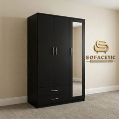 3 Door Black Color Wardrobe