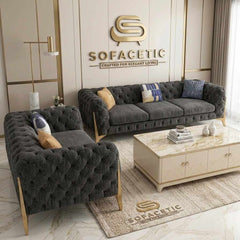 Italian Chenille Fabric Chesterfield Sofa Set