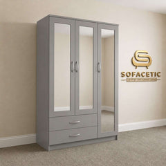 3 Door Grey Color Wardrobe