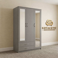 3 Door Grey Color Wardrobe
