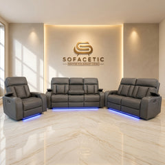 Tuscany Leather Suite Corner Sofa Grey Set