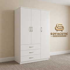 3 Door White Color Wardrobe