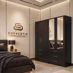 4 Door Black Color Wardrobe