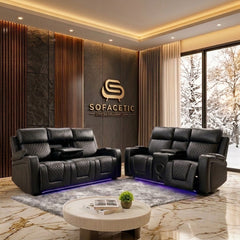 Florida Leather Suite Sofa Black Set