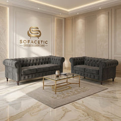 Olympia Chesterfield Chenile Sofa Set