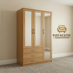 3 Door Oak Color Wardrobe