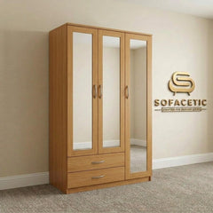 3 Door Oak Color Wardrobe