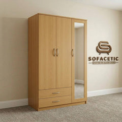 3 Door Oak Color Wardrobe
