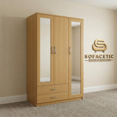 3 Door Oak Color Wardrobe