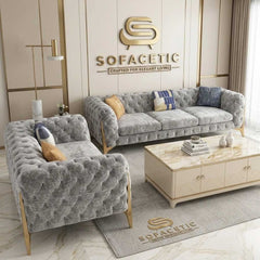 Italian Crush Velvet Fabric Chesterfield Sofa Set