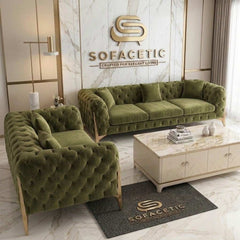 Italian Plush Velvet Fabric Chesterfield Sofa Set