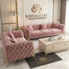 Italian Plush Velvet Fabric Chesterfield Sofa Set