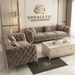 Italian Plush Velvet Fabric Chesterfield Sofa Set