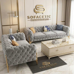 Italian Plush Velvet Fabric Chesterfield Sofa Set