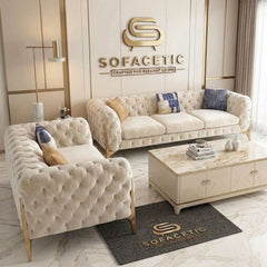 Italian Plush Velvet Fabric Chesterfield Sofa Set