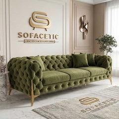 Italian Plush Velvet Fabric Chesterfield Sofa Set