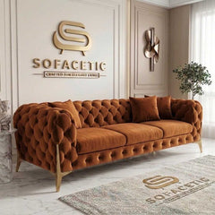 Italian Plush Velvet Fabric Chesterfield Sofa Set