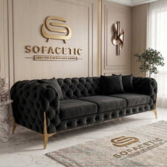 Italian Plush Velvet Fabric Chesterfield Sofa Set
