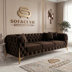Italian Plush Velvet Fabric Chesterfield Sofa Set
