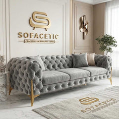 Italian Plush Velvet Fabric Chesterfield Sofa Set