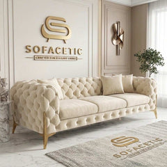 Italian Plush Velvet Fabric Chesterfield Sofa Set