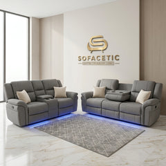 Berlin Fabric Recliner Sofa Grey Set