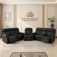 Vancouver Leather Recliner Sofa Black Set