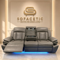 Tuscany Leather Suite Corner Sofa Grey Set