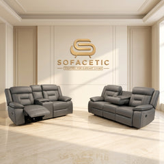 NOVA Leather Recliner Sofa Grey Set