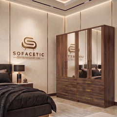 4 Door Walnut Color Wardrobe