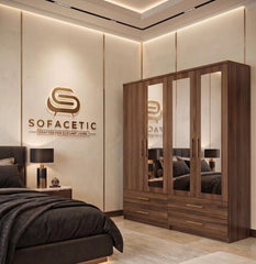 4 Door Walnut Color Wardrobe