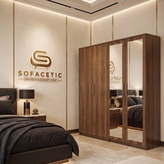 4 Door Walnut Color Wardrobe