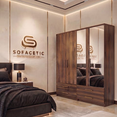 4 Door Walnut Color Wardrobe