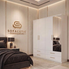 4 Door White Color Wardrobe
