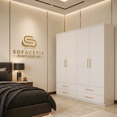 4 Door White Color Wardrobe