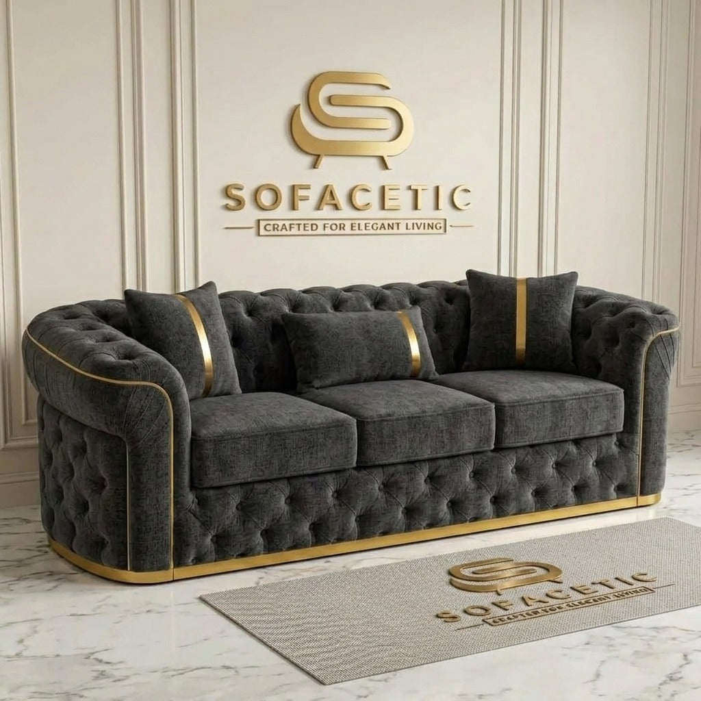 Madrid Chenile Fabric Chesterfield Sofa Set