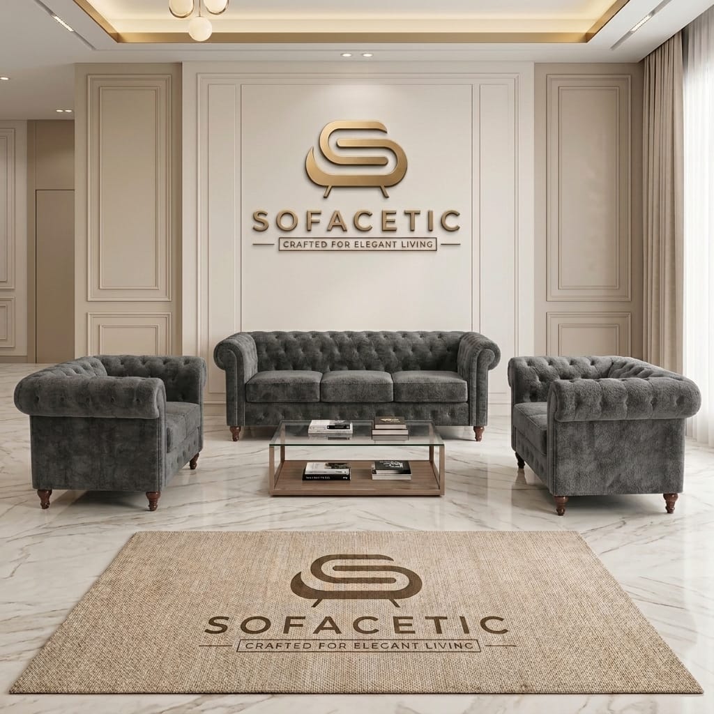 Olympia Chesterfield  Chenile  Sofa Set