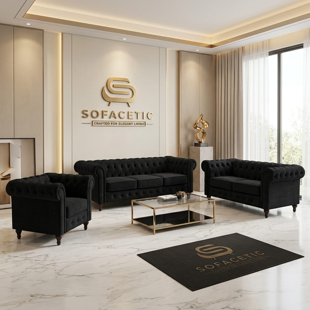 Olympia Chesterfield  Chenile  Sofa Set