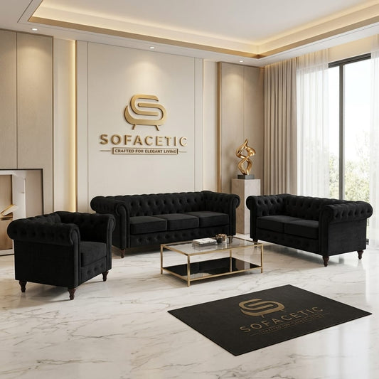 Olympia Chesterfield  Chenile  Sofa Set