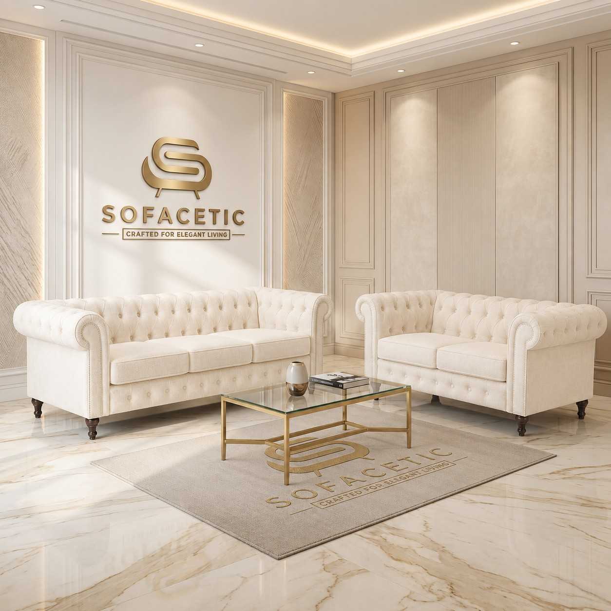 Olympia Chesterfield  Chenile  Sofa Set