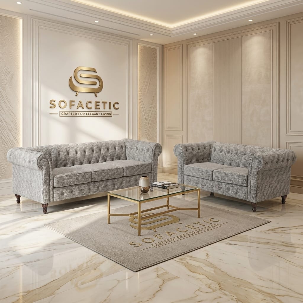 Olympia Chesterfield  Chenile  Sofa Set