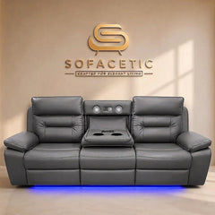 Hafsa Leather Suite Recliner Sofa Grey Set