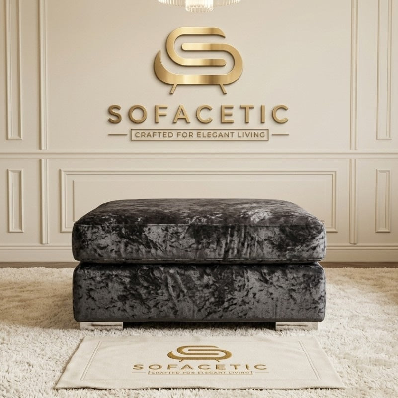 Simple Footstool in Crush Velvet  Fabric
