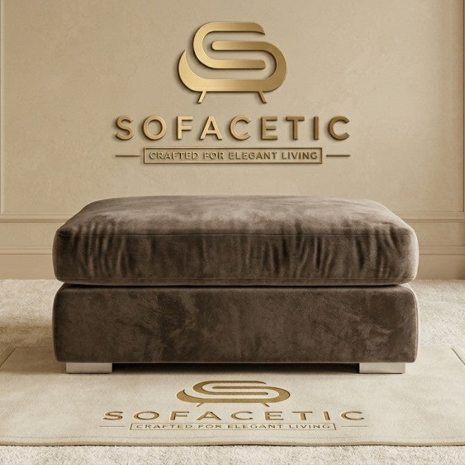 Simple Footstool in Plush Velvet Fabric