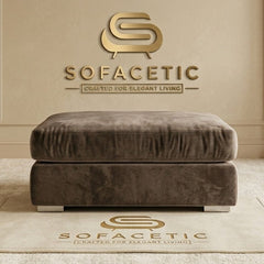 Simple Footstool in Plush Velvet Fabric
