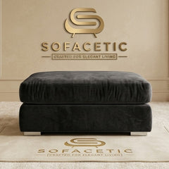 Simple Footstool in Plush Velvet Fabric