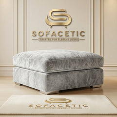 Simple Footstool in Plush Velvet Fabric