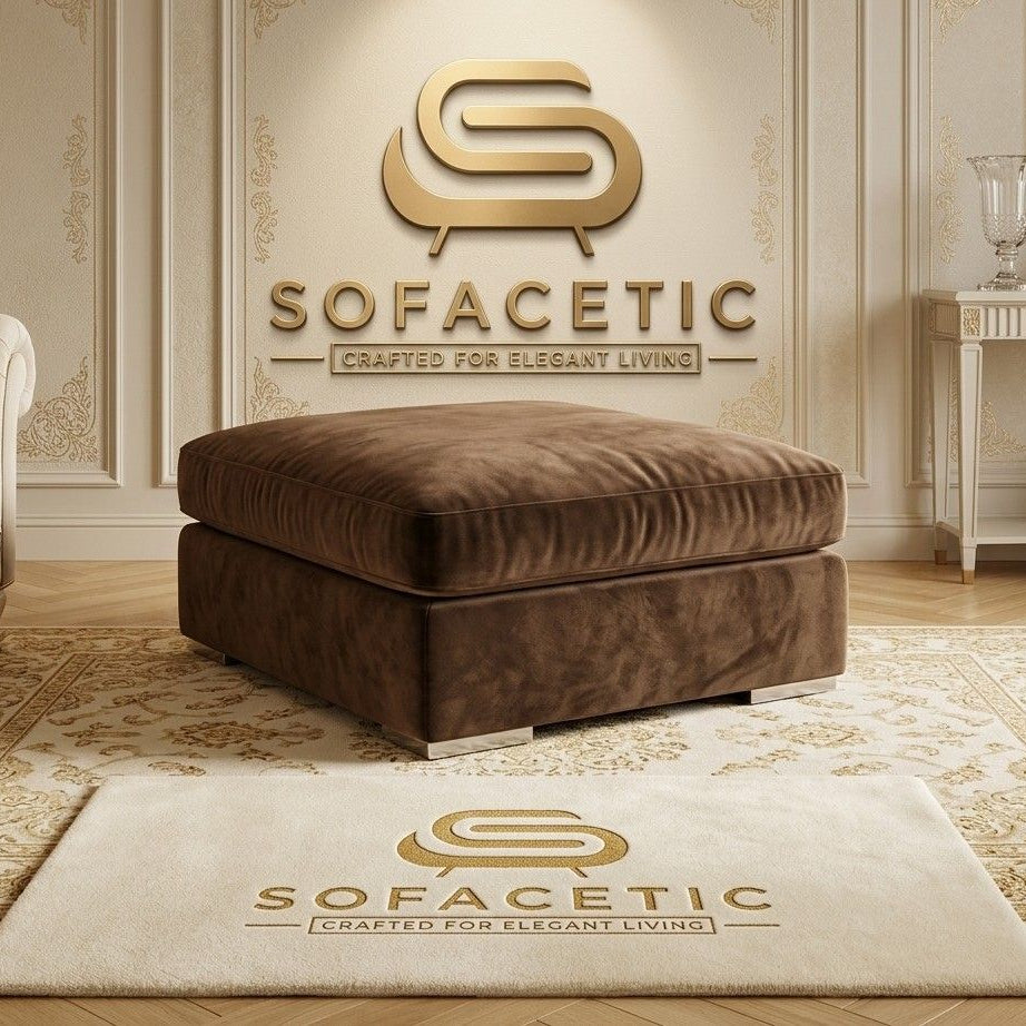 Simple Footstool in Plush Velvet Fabric