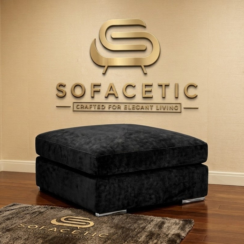 Simple Footstool in Plush Velvet Fabric
